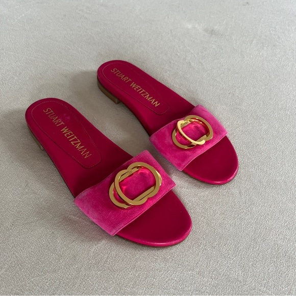 Stuart Weitzman Shoes - Stuart Weitzman Caicos Gold Pink Sandals with Chic Buckle Size 7.5